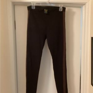 Black Ralph Lauren stretch pant with brown ultra suede side seam